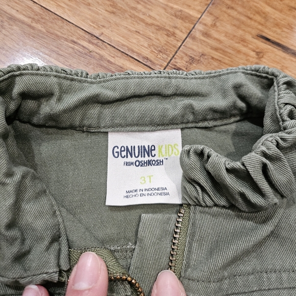 Genuine Kids From Oshkosh Army Green Zip Front Vest Dress 100% Cotton Size 3T - Picture 3 of 6